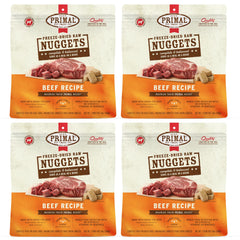 Primal Pet Foods freeze-dried beef nuggets packaging showcases premium raw nutrition.