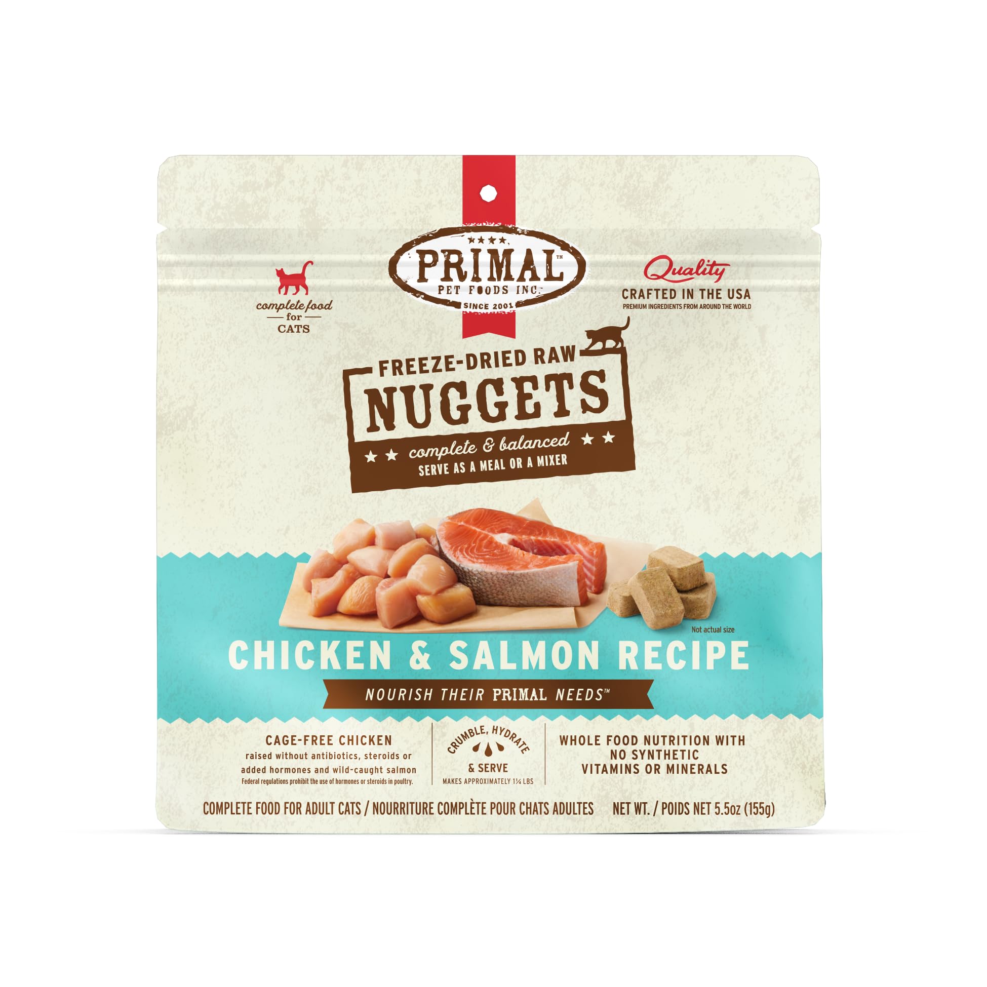 Primal Pet Foods freeze-dried cat nuggets chicken-salmon product view grain-free nutrition.