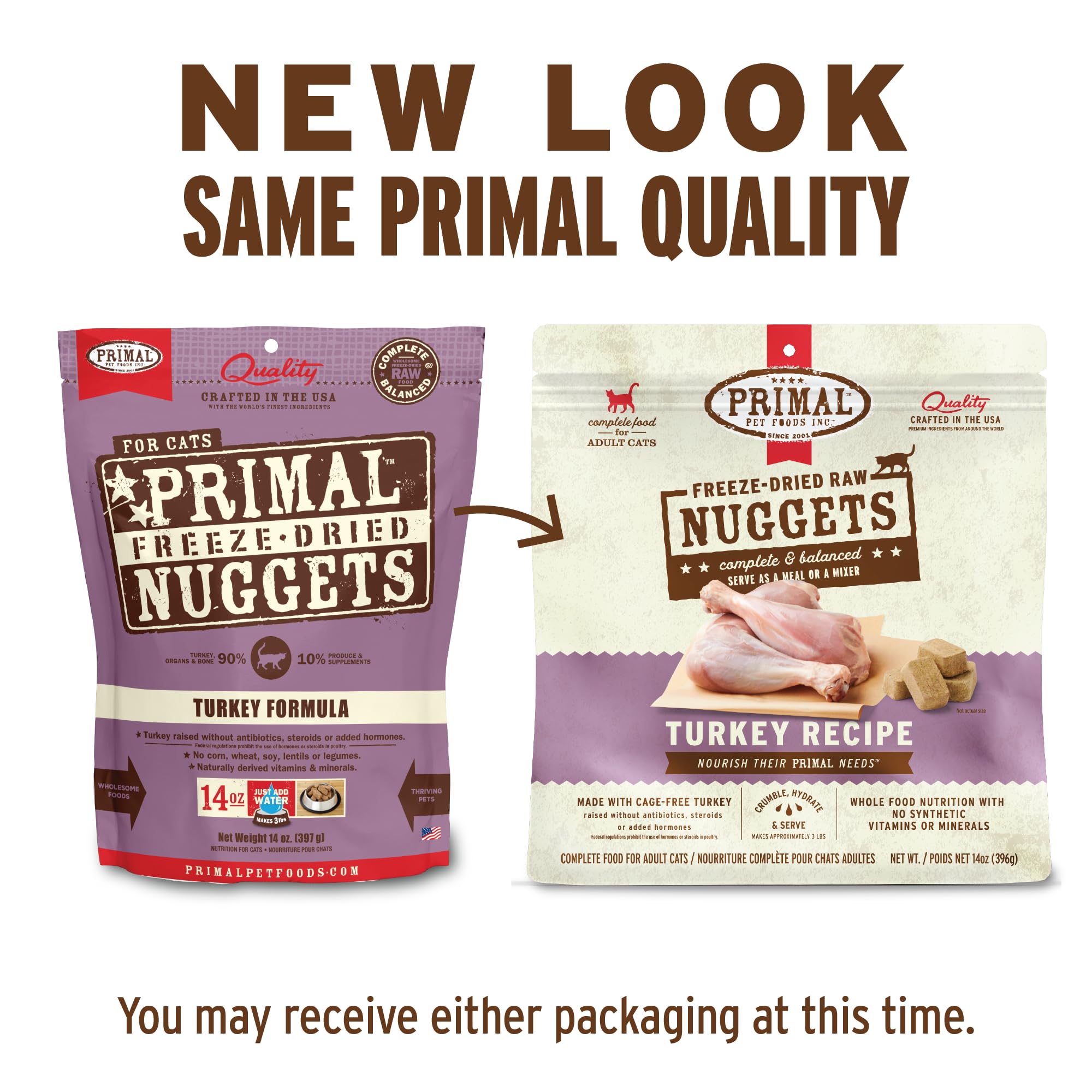 Primal Pet Foods freeze-dried raw cat nuggets closeup highlights high-protein meal option.