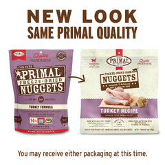 Primal Pet Foods freeze-dried raw cat nuggets closeup highlights high-protein meal option.