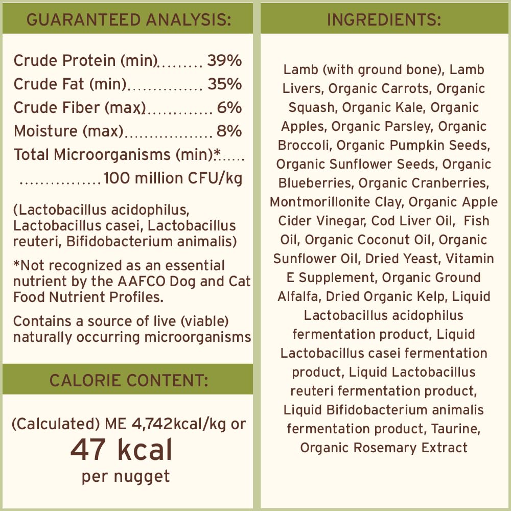 Primal Pet Foods lamb nuggets rehydration-ready for a natural texture.