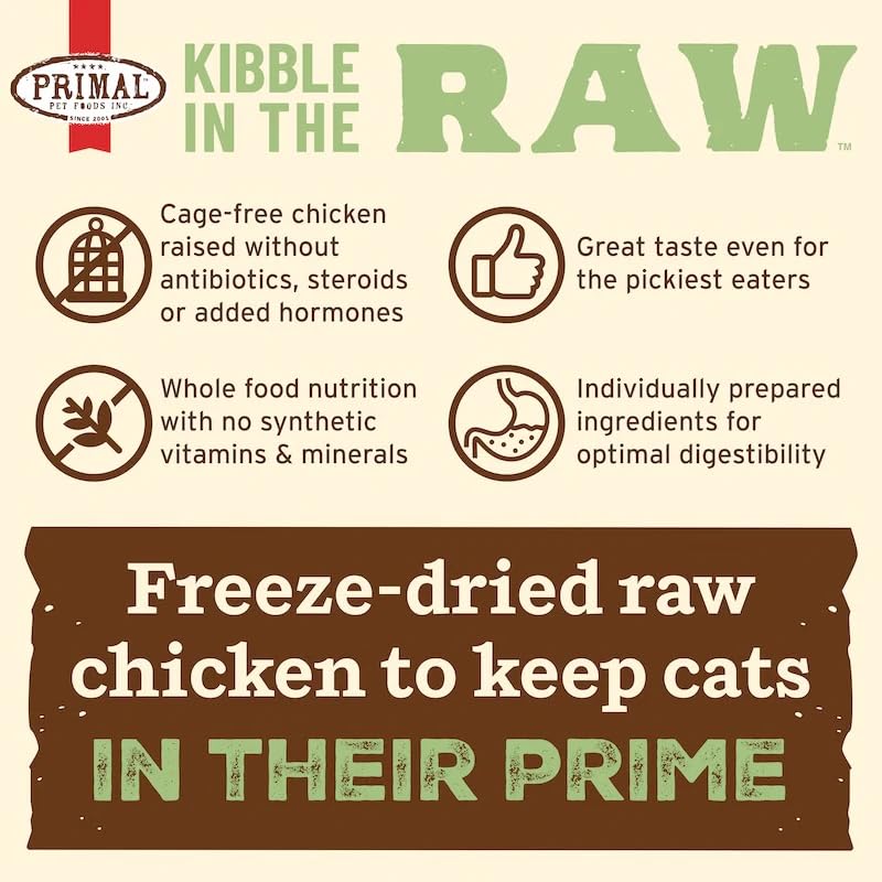 Primal Pet Foods Minimal processing close-up emphasizes grain-free, digest-friendly recipe.