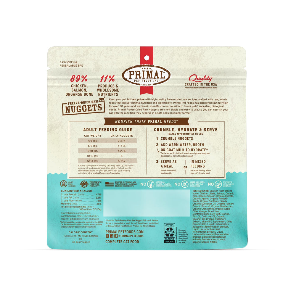 Primal Pet Foods rehydration-ready nuggets support natural feline mealtime instincts and palatability.