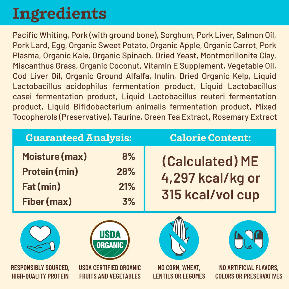 Primal Pet Foods Real Whole Foods greens in the mix for natural nutrients.