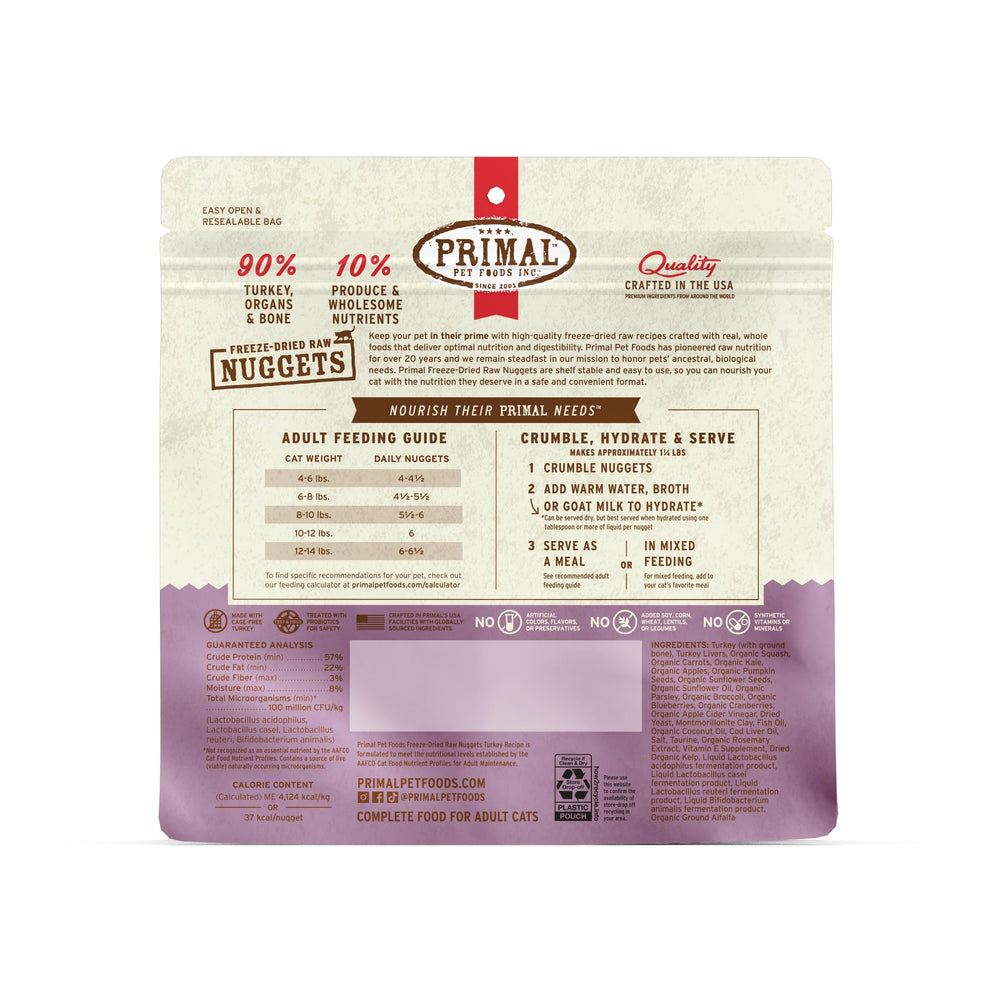 Primal Pet Foods shelf-stable cat food packaging for easy storage and serving.