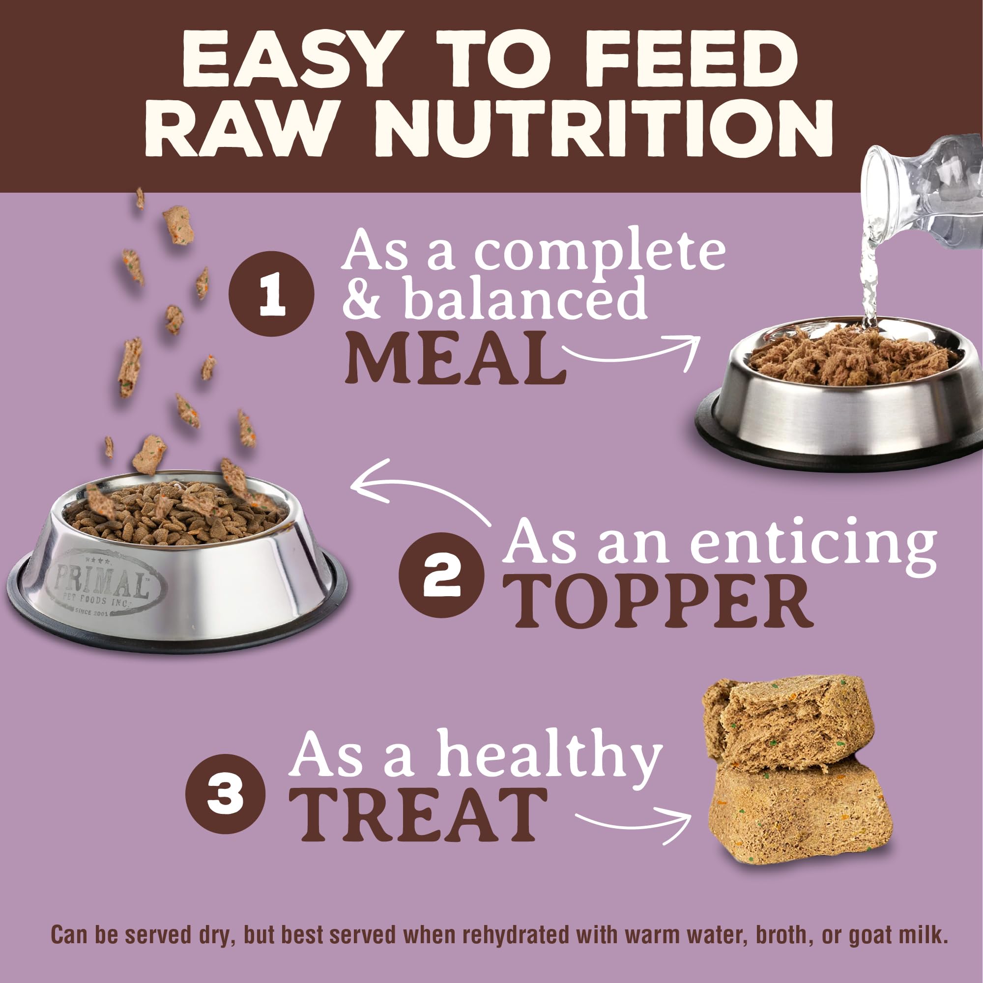 Primal Pet Foods USDA organic fruits and vegetables label on packaging signals clean ingredients.