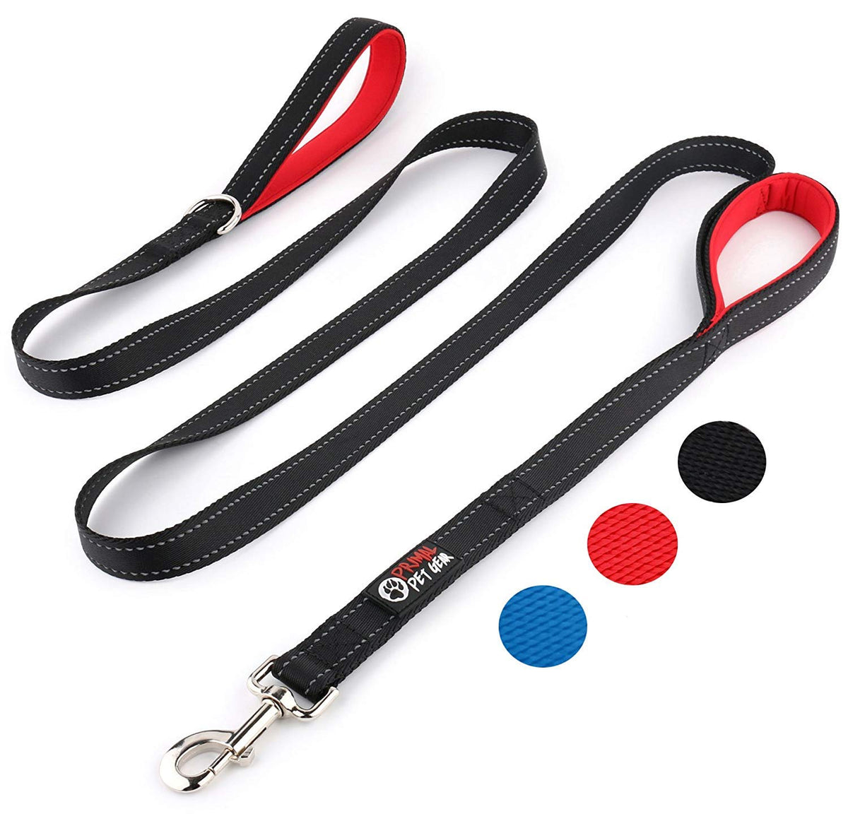 Primal Pet Gear dog leash 8ft black double-handle for maximum control.