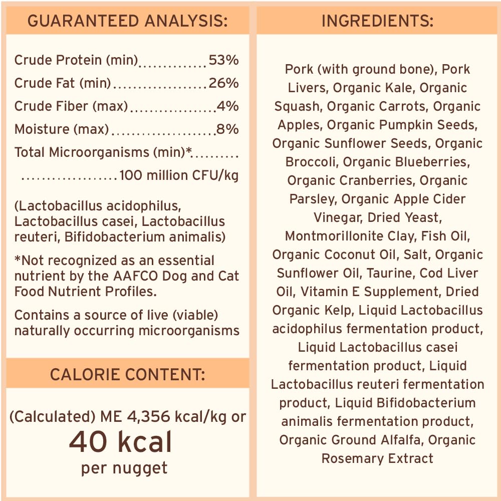 Serving guide graphic shows 3-4 nuggets per ounce.