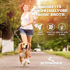 Primalvore bone broth topper over kibble enhances flavor and hydration