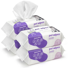Prime Pets dog wipes pack lavender close-up showcasing soothing scent for quick cleanups.