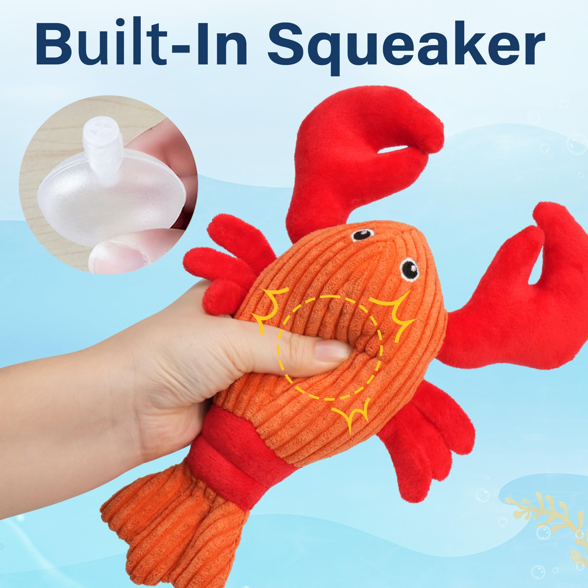 Prime Pets crab plush toy—bright yellow, textured for engaging fetch.