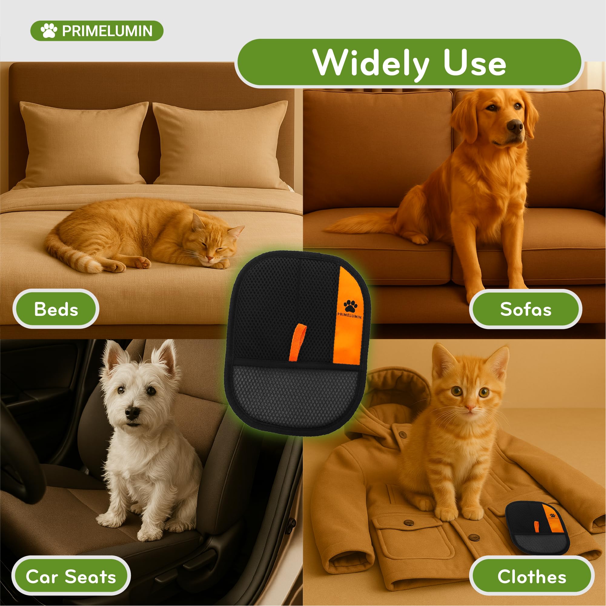 PRIMELUMIN Pet Hair Glove with non-slip fit for steady use