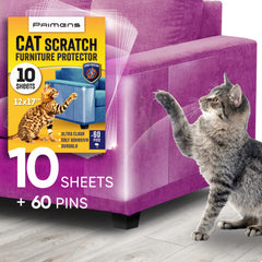 Primens heavy-duty scratch deterrent sheets shield sofa surfaces from claws with invisible protection.