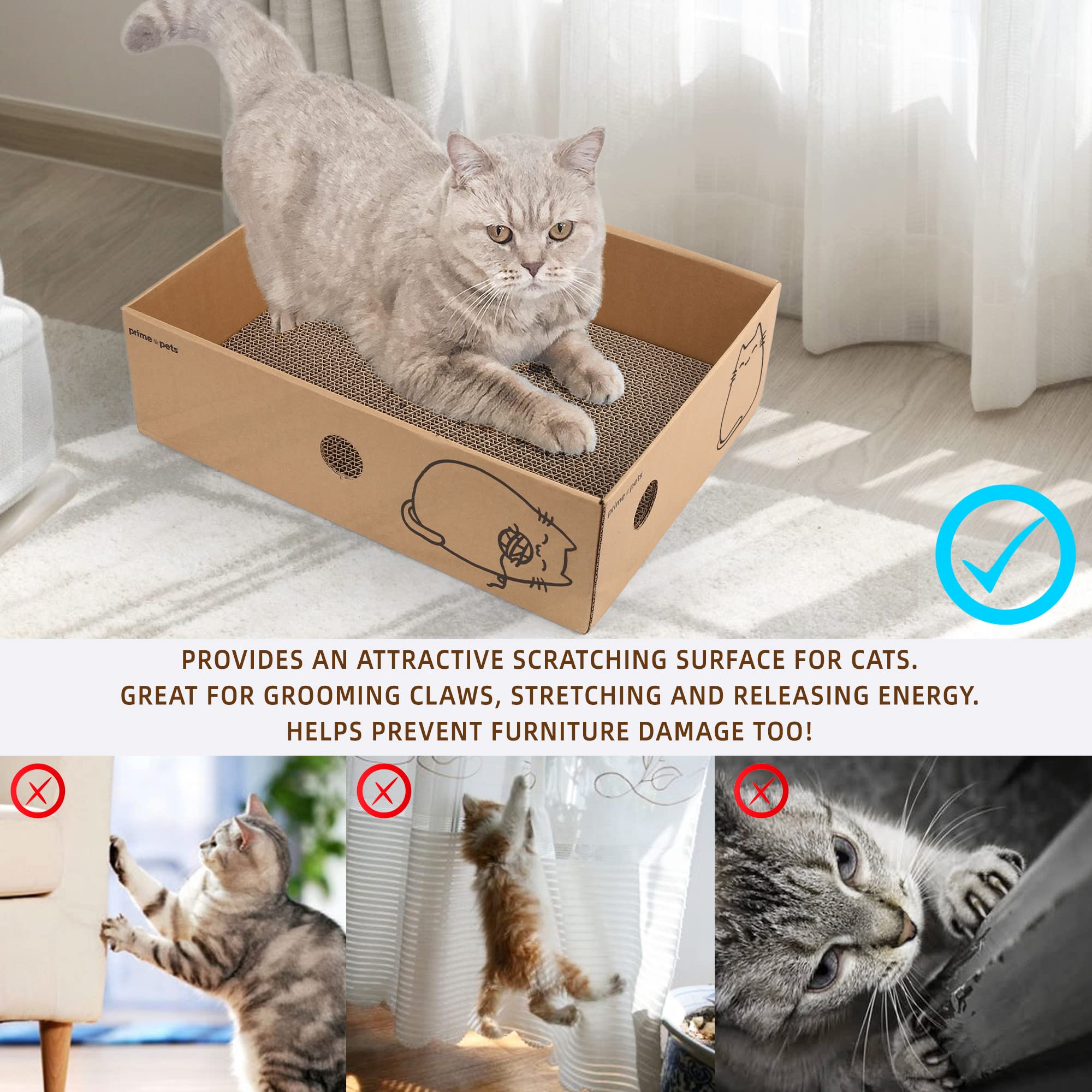 PrimePets scratcher features side holes for easy pad removal and replacement.