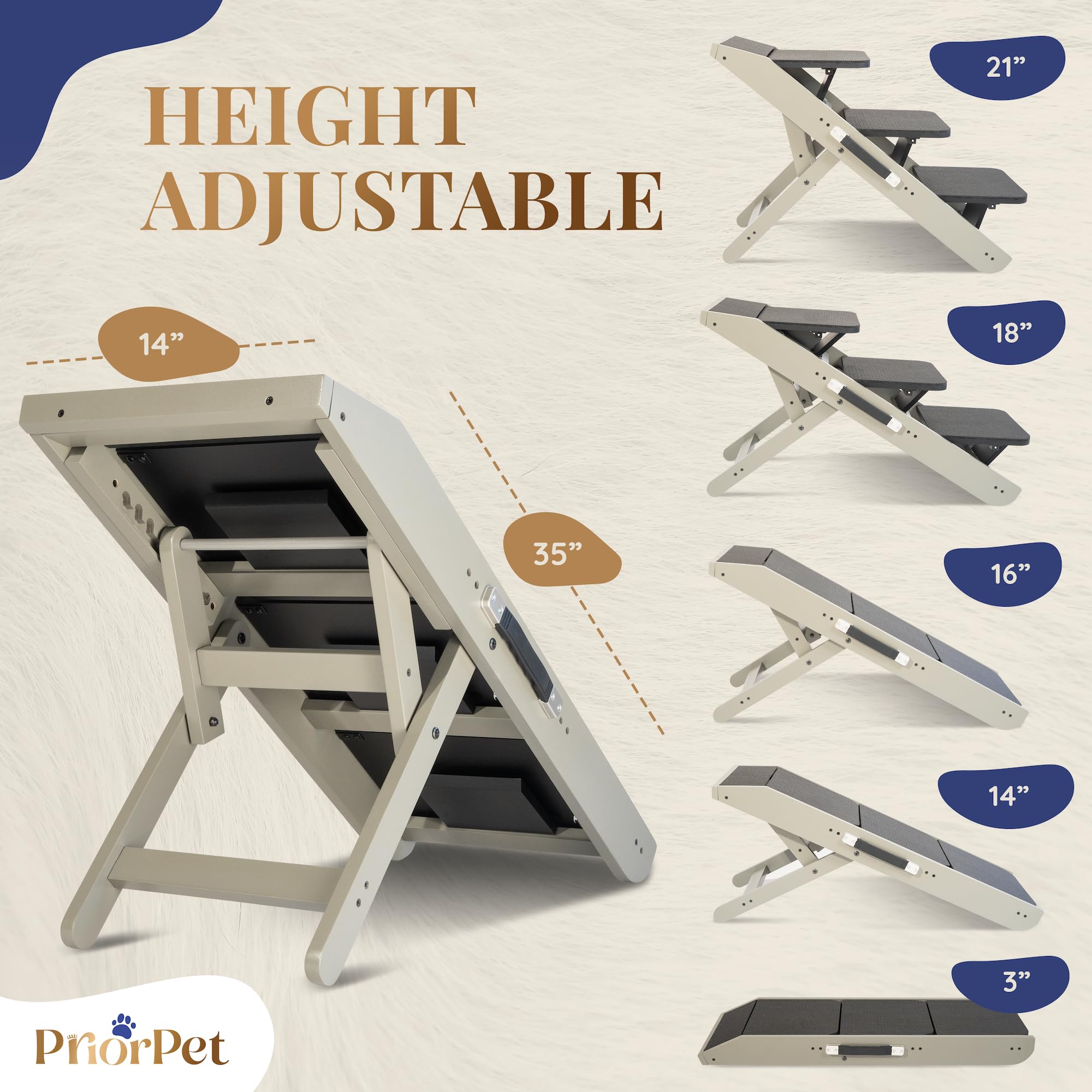 PRIORPET adjustable-height-dog-ramp offers 7-20 inch reach for comfy couch access.