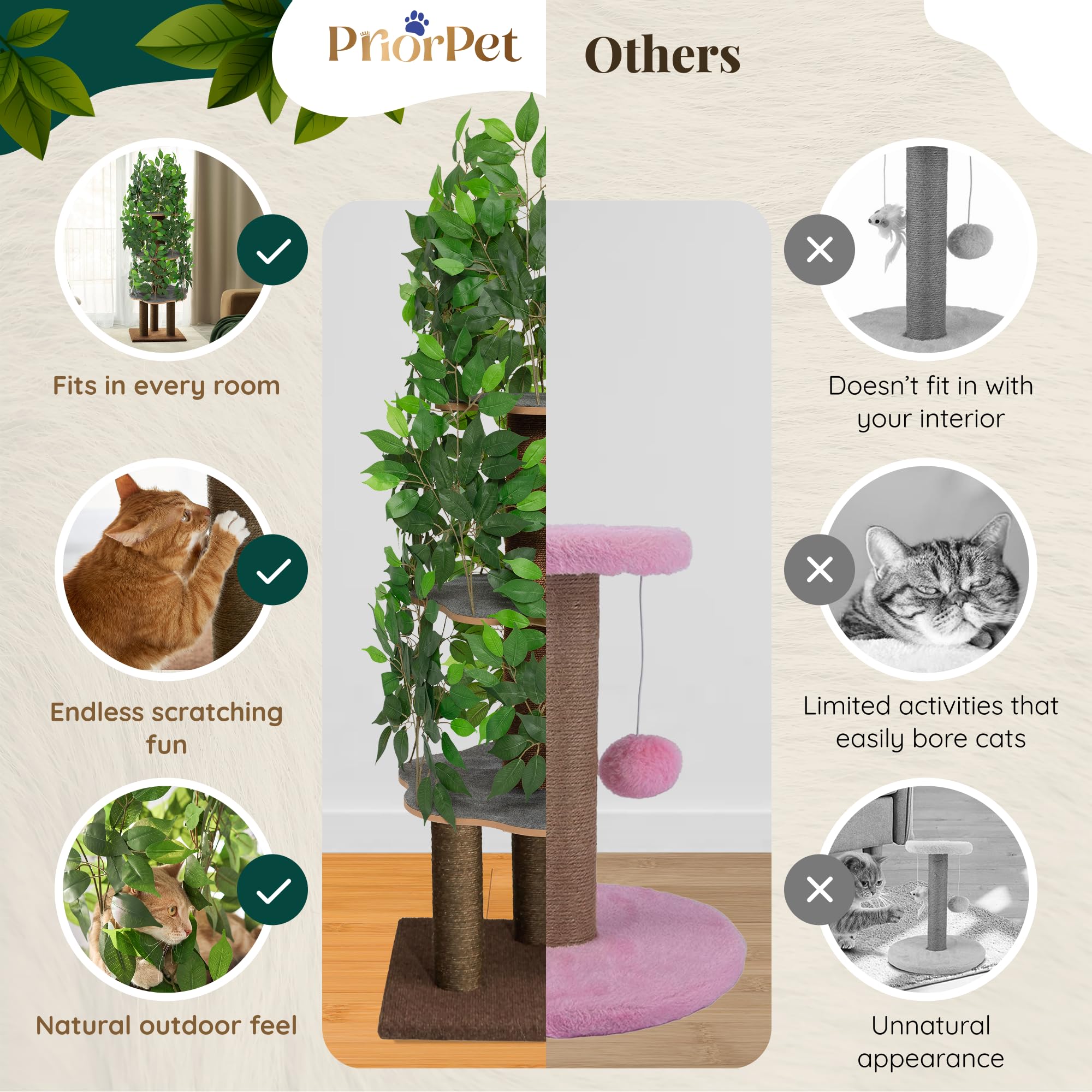 PRIORPET cat tree leaves perch-top captures a high resting spot for curious cats