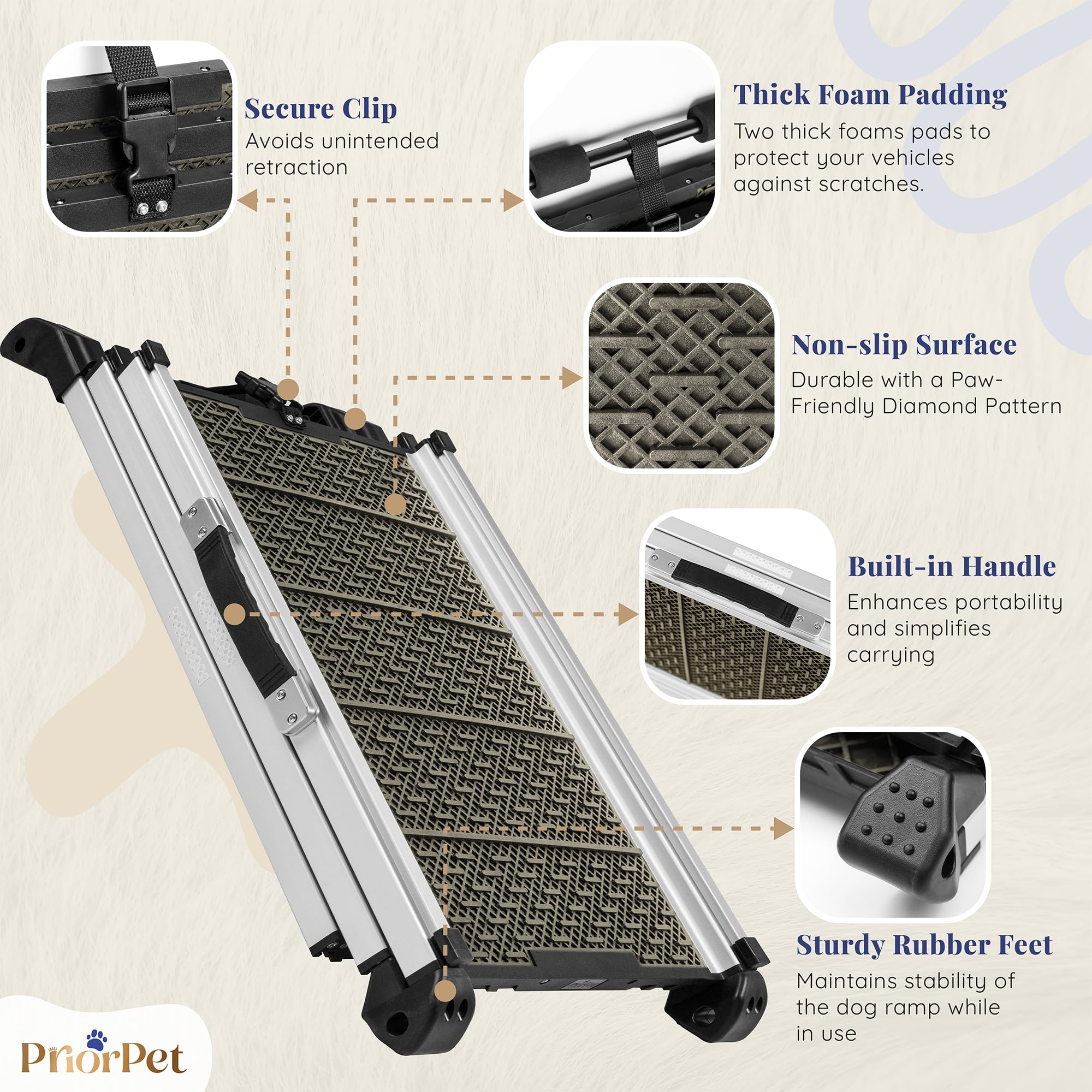 PRIORPET Dog Ramp supports up to 250 lbs for sturdy everyday use.