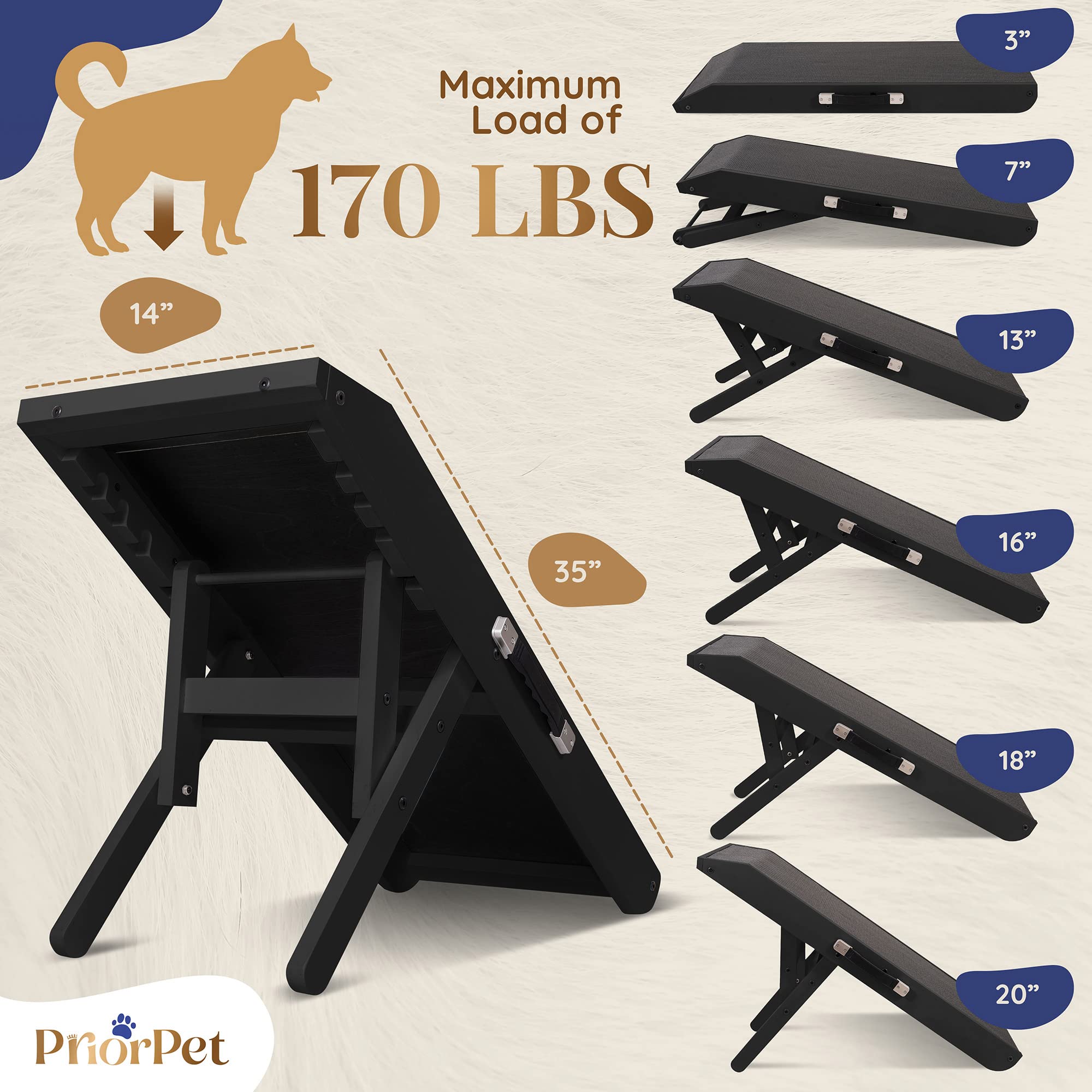 Priorpet anti-slip rubber surface provides secure footing during climbs