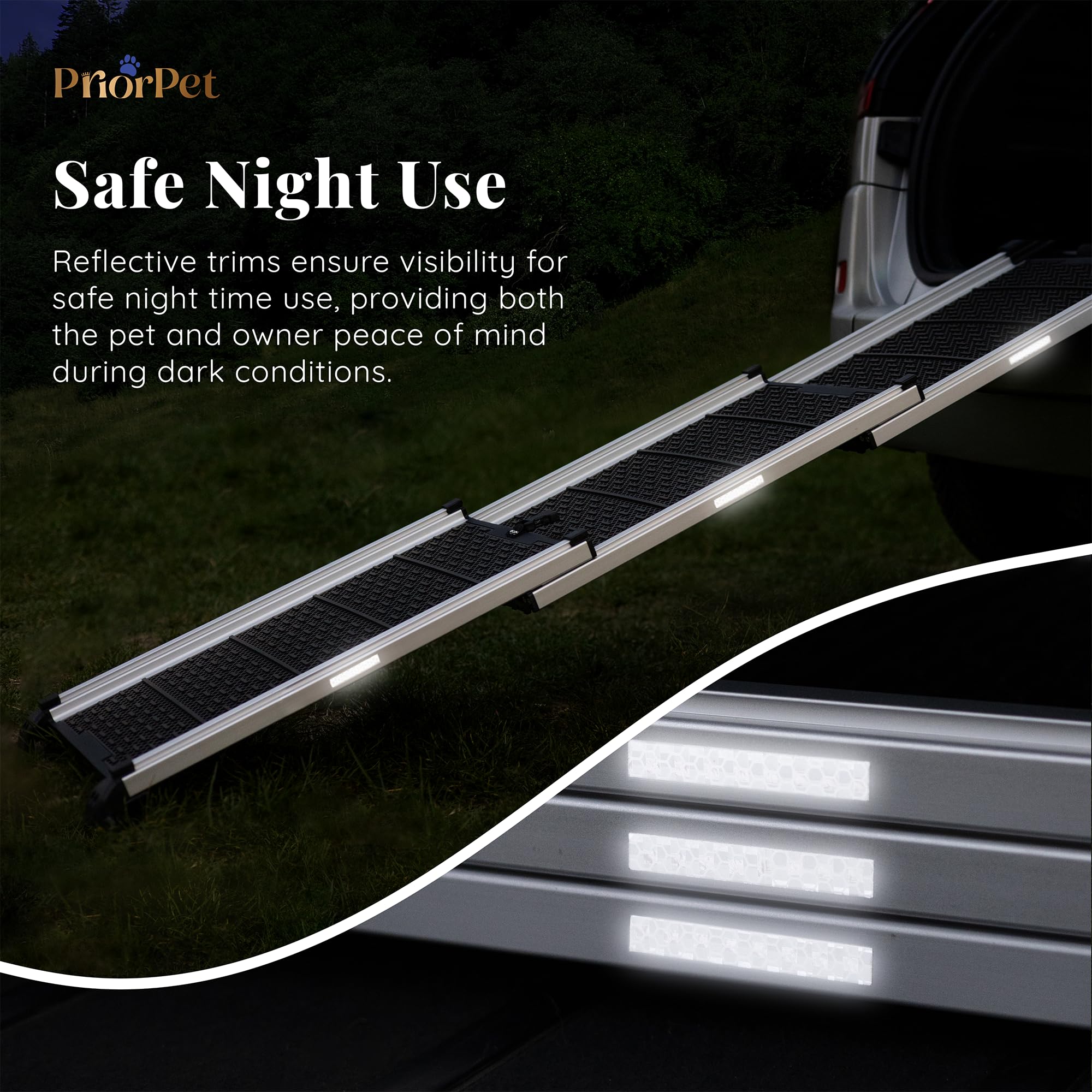 PRIORPET Dog Ramp anti-slip surface provides secure footing in wet conditions.