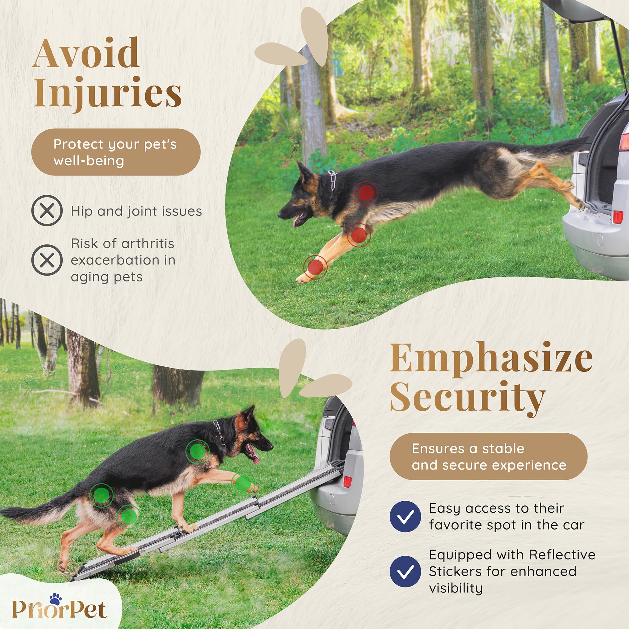 PRIORPET Dog Ramp folds to a compact size for trunk storage.