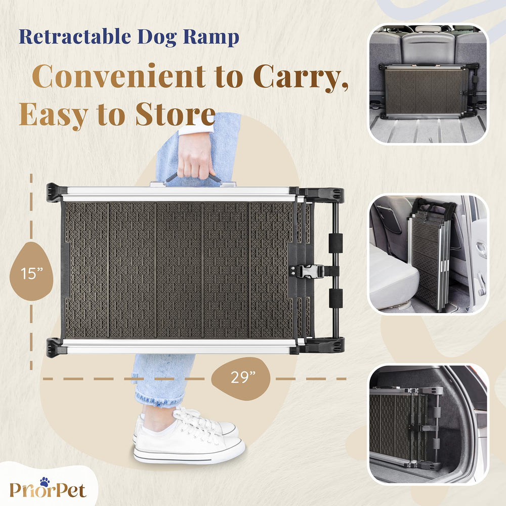 PRIORPET Dog Ramp with reflective sides enhances nighttime visibility and safety.