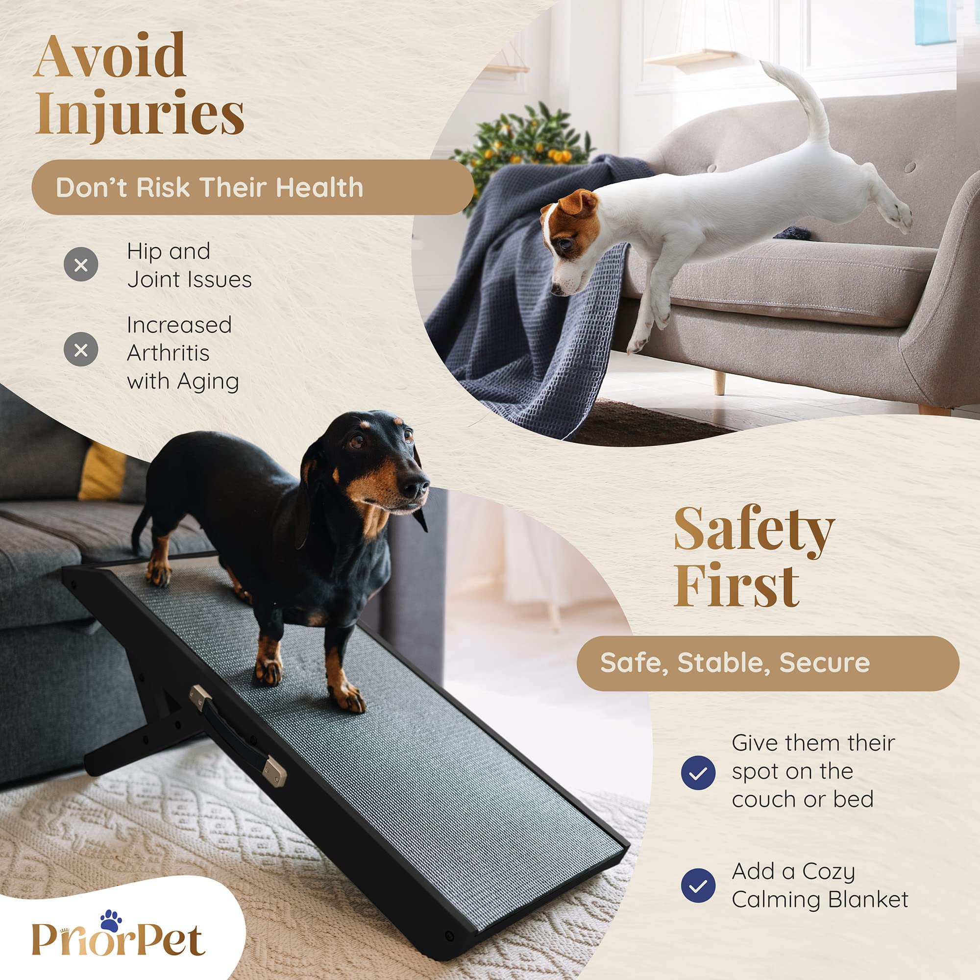 Priorpet landing deck connects seamlessly to couches for safe, comfortable access