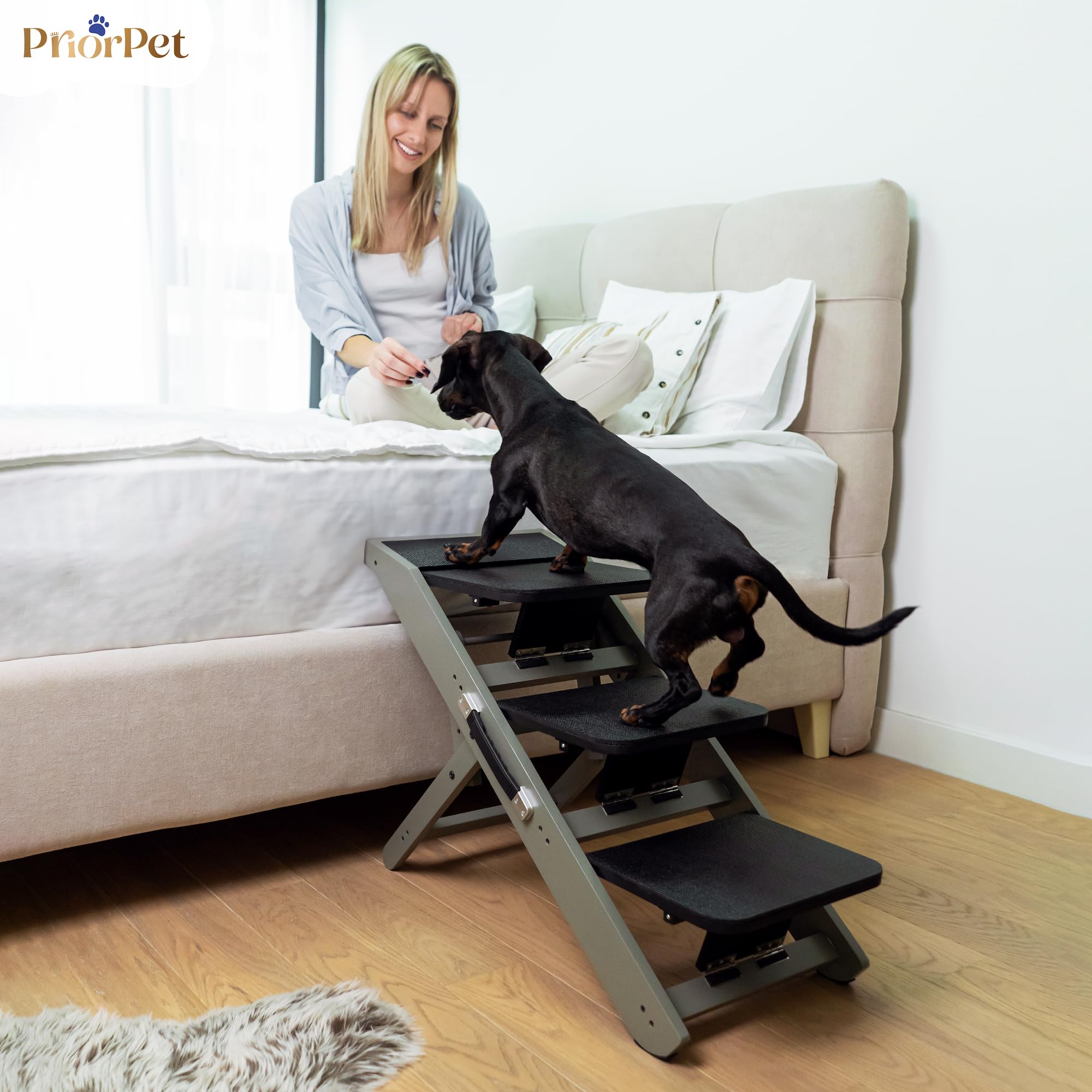 PRIORPET gray-dog-ramp-design blends with decor while enabling safe elevation.