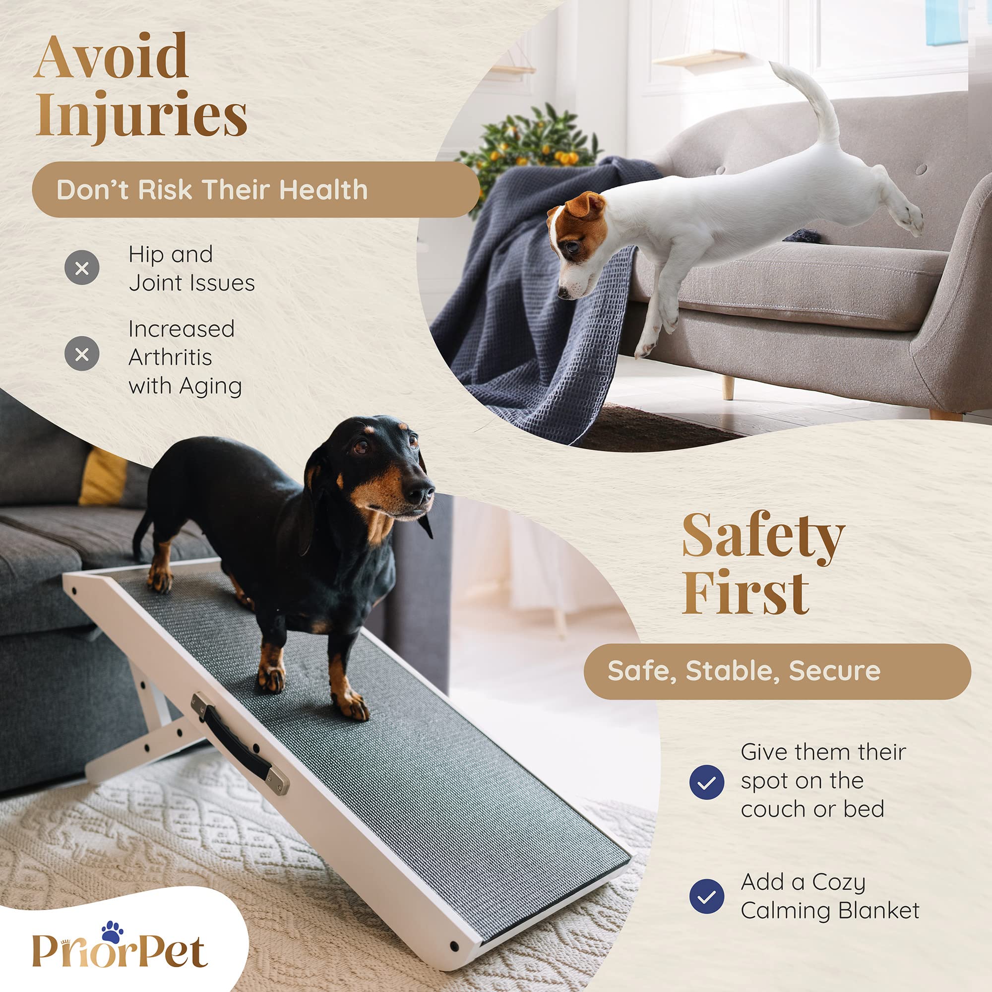 PriorPet ramp-with-carrying-handle is portable for quick room-to-room moves.