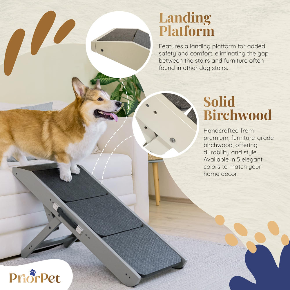 PRIORPET rubber-feet-dog-steps keep the ramp steady on wood floors.