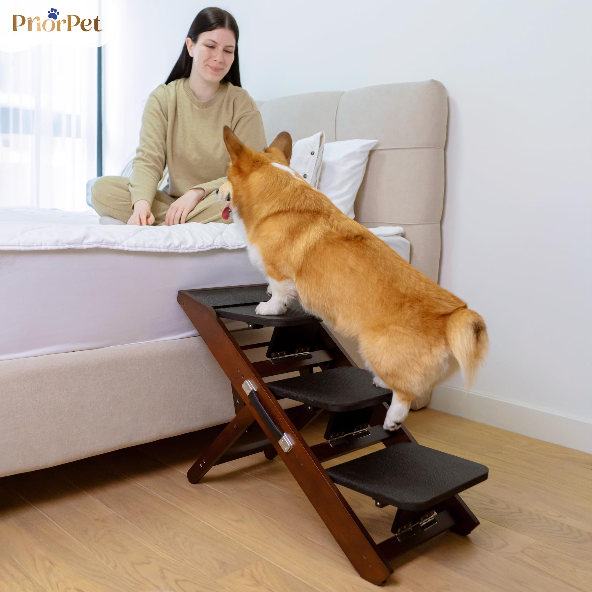 PRIORPET walnut-finished ramp blends with home decor while remaining sturdy