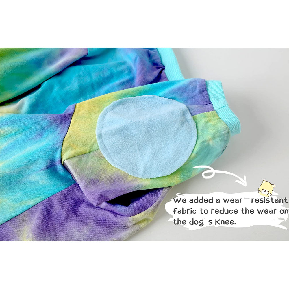 PriPre blue tie-dye dog shirt fabric close-up highlights durable weave.