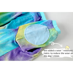 PriPre blue tie-dye dog shirt fabric close-up highlights durable weave.