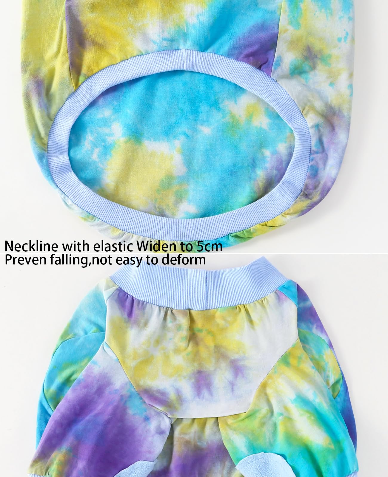PriPre blue tie-dye dog shirt pattern close-up emphasizes vibrant style.