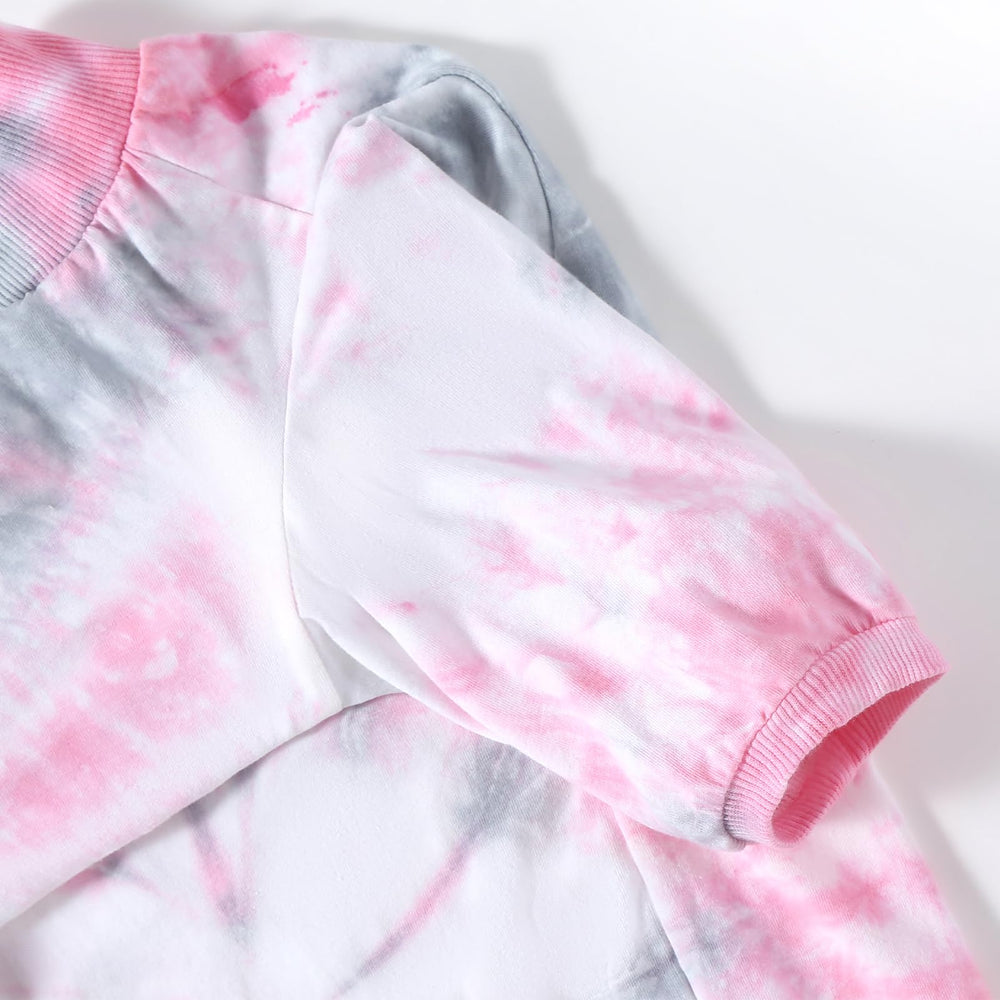 PriPre dog pink tie-dye t-shirt elastic-hem keeps shirt in place.