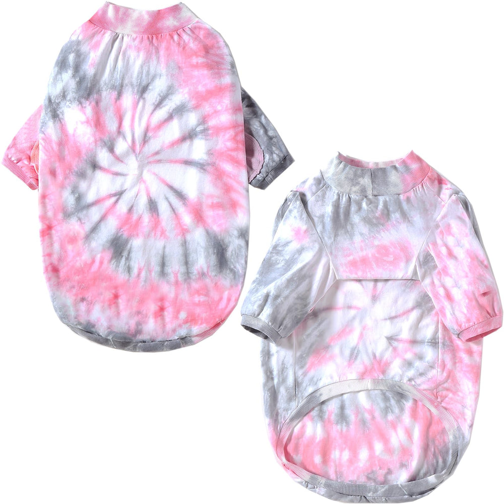 PriPre dog pink tie-dye t-shirt cozy pajama-style home wear.