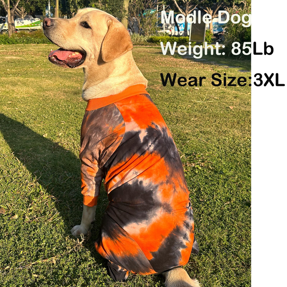 PriPre dog pajamas size-chart illustrates L to 3XL options for large breeds.