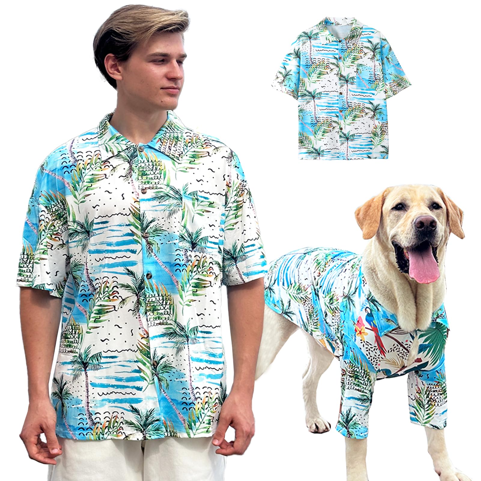 PriPre dog shirt Hawaii blue front view showcasing breathable fabric for summer comfort