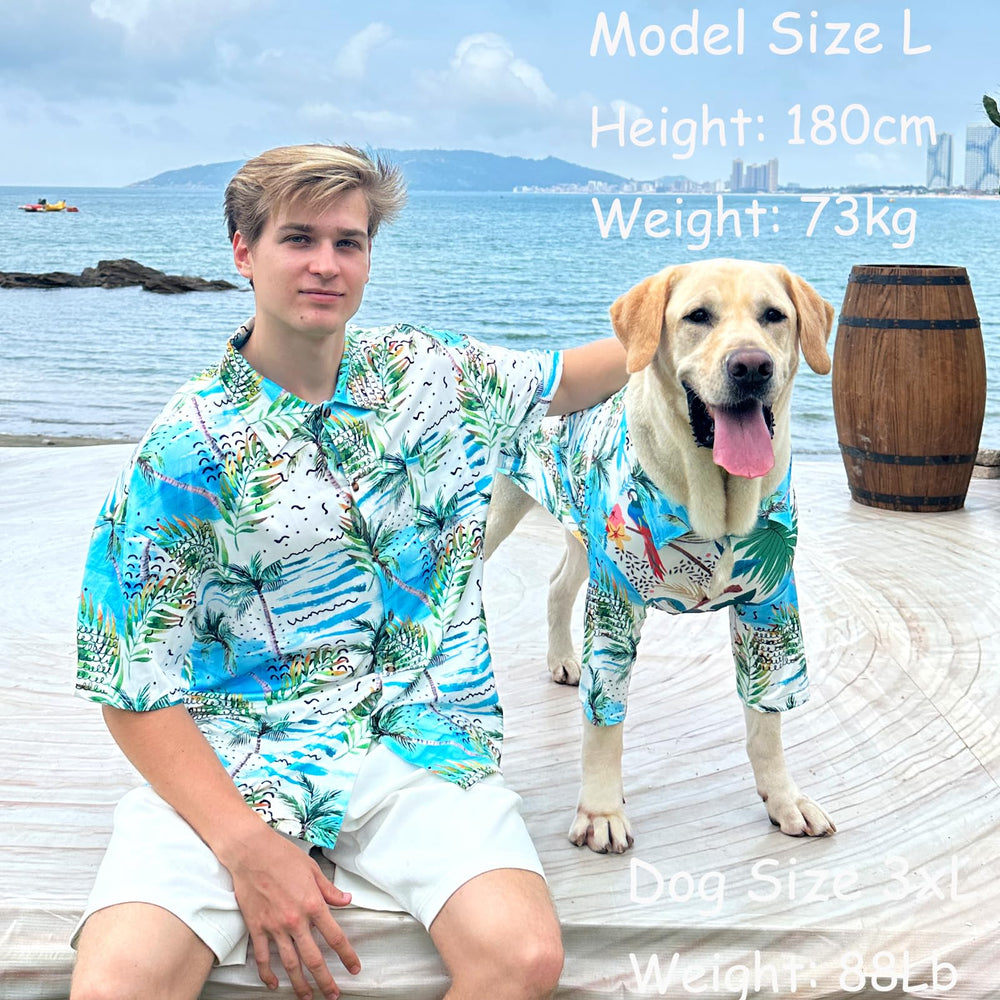 PriPre dog shirt Hawaiian design detail captured on cozy T-shirt