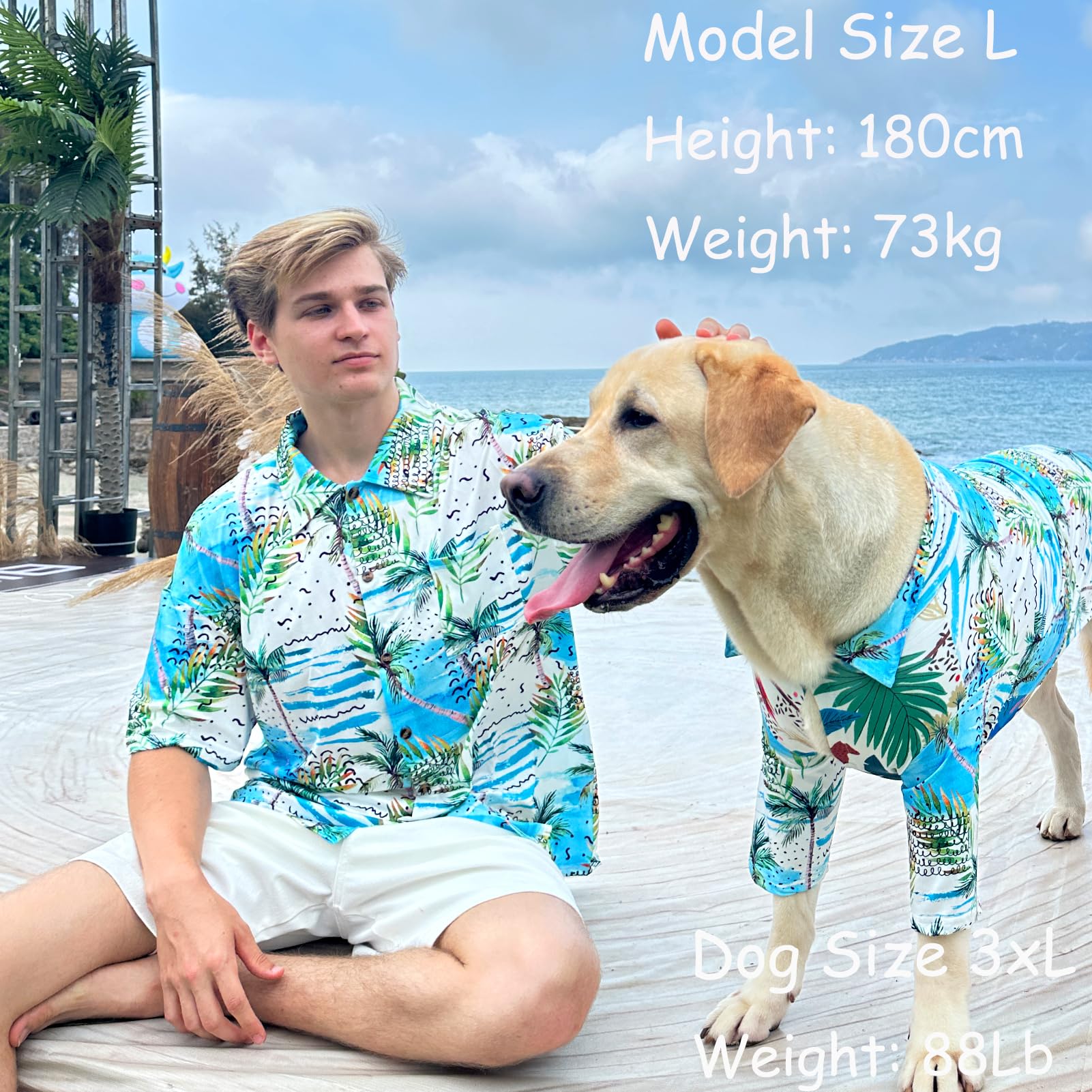 PriPre dog shirt size 2XL blue on model demonstrates versatile sizing