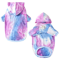 PriPre dog tie-dye hoodie blue front view highlights vibrant pattern and easy wear
