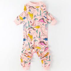 PriPre dogs cotton pajamas pink dinosaur pattern back view shows full coverage in use