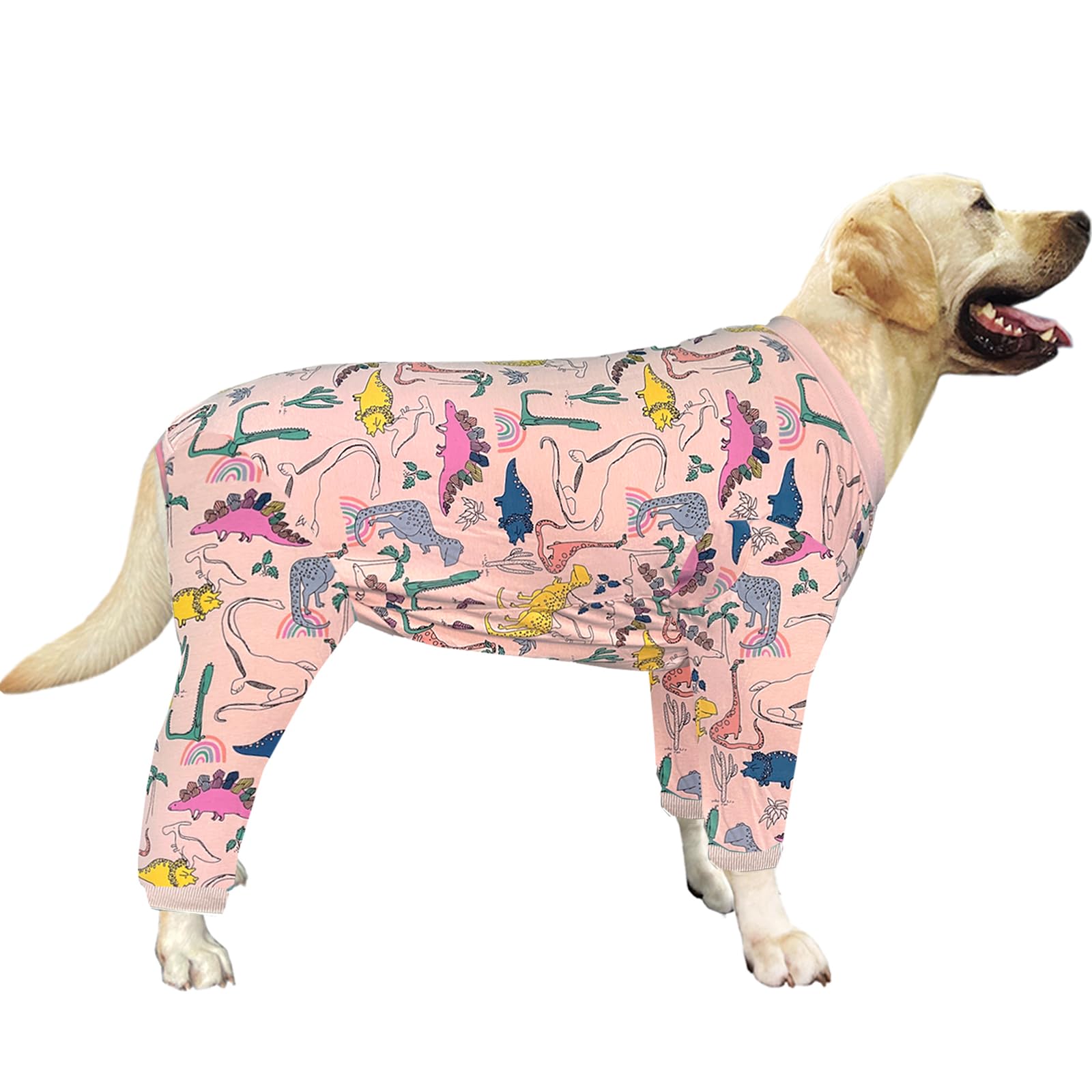PriPre dogs cotton pajamas pink dinosaur pattern front view offering cozy lounging for large dogs