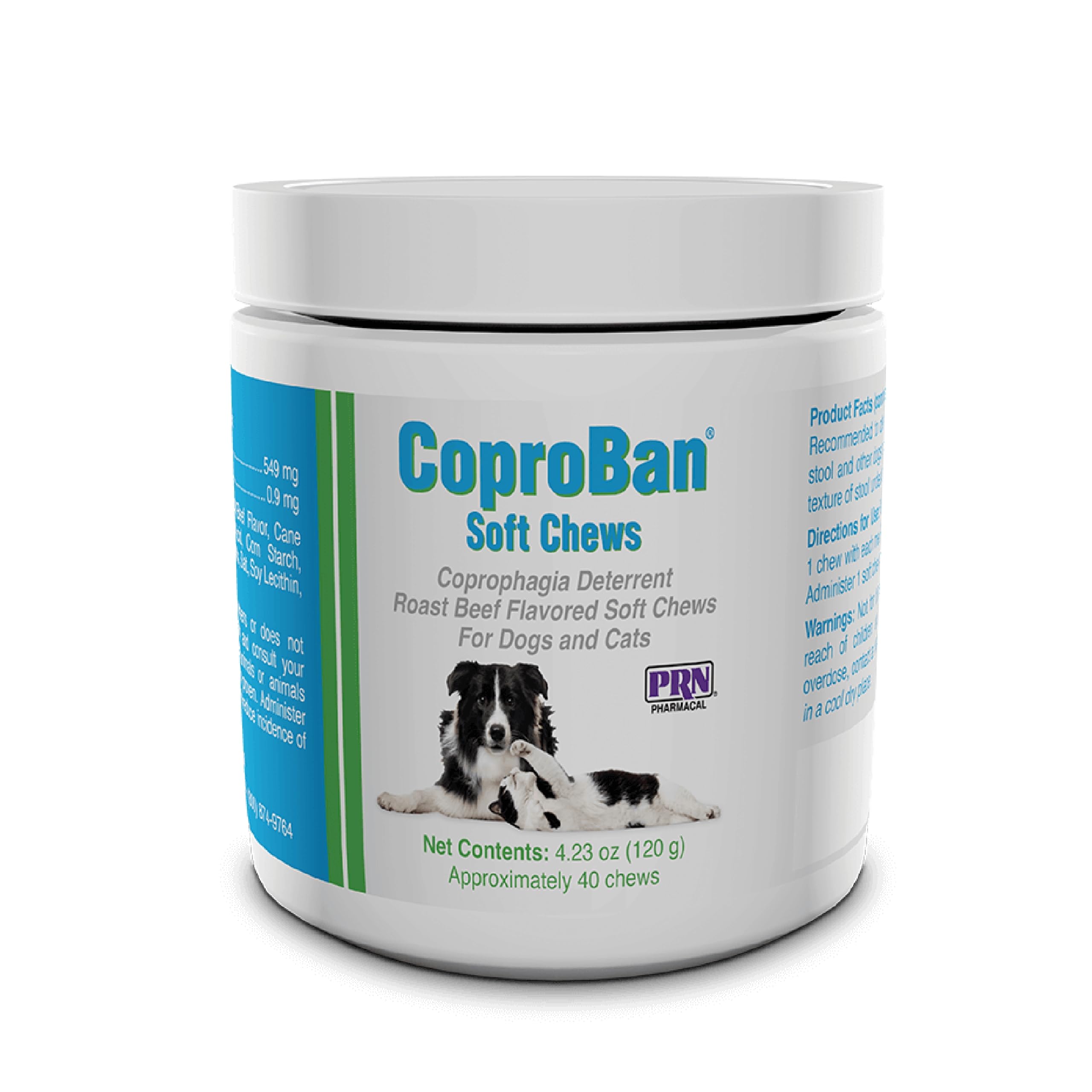 PRN CoproBan bottle label highlights stool-eating deterrence