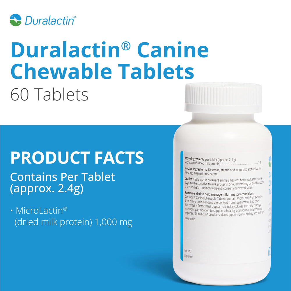 PRN Duralactin vanilla tablets for daily mobility support in dogs.