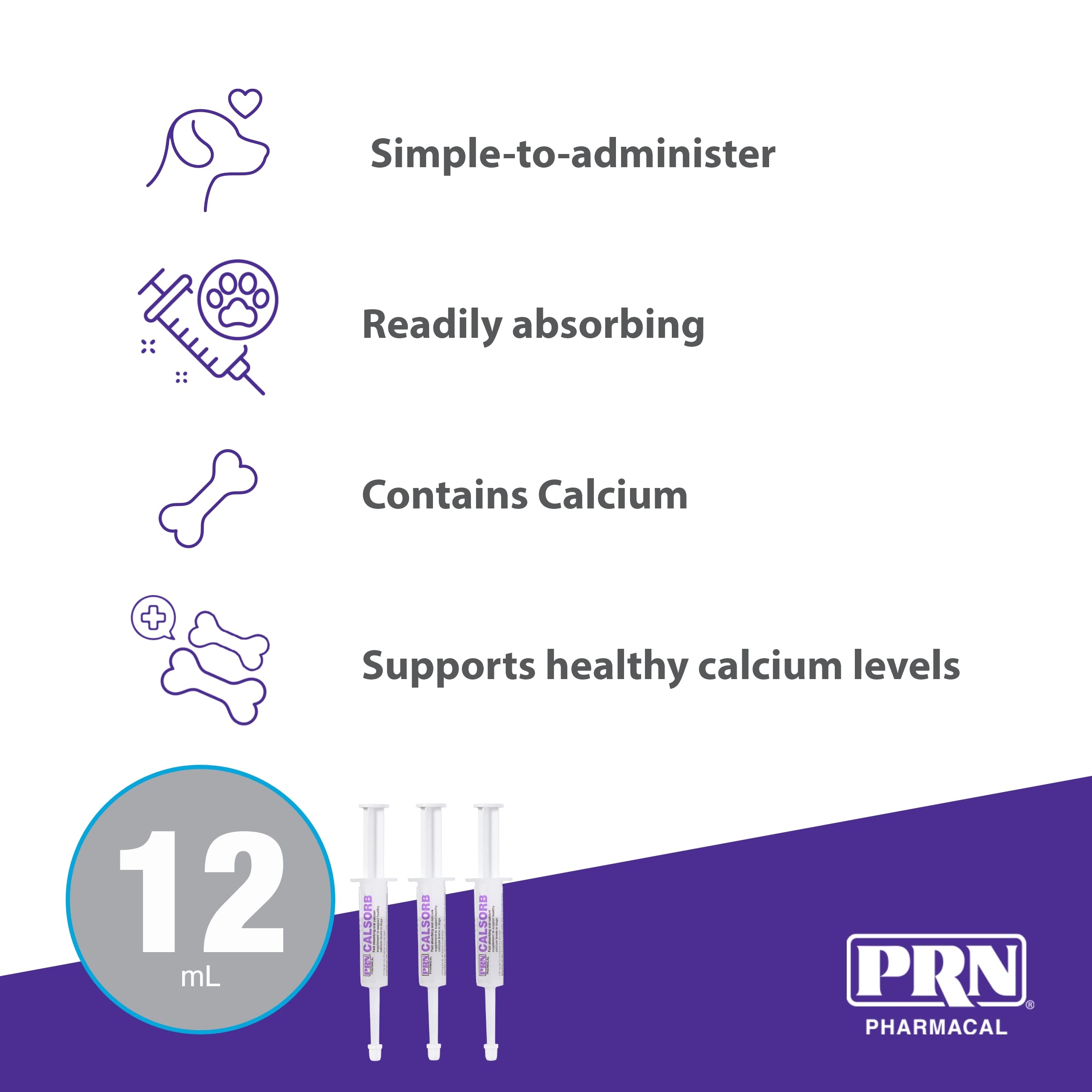 PRN Pharmacal Calsorb 3-pack box displays convenient canine calcium supplement.