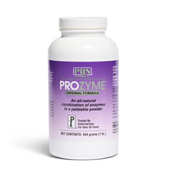 PRN ProZyme bottle label highlighting plant-origin enzymes for pet digestion support.