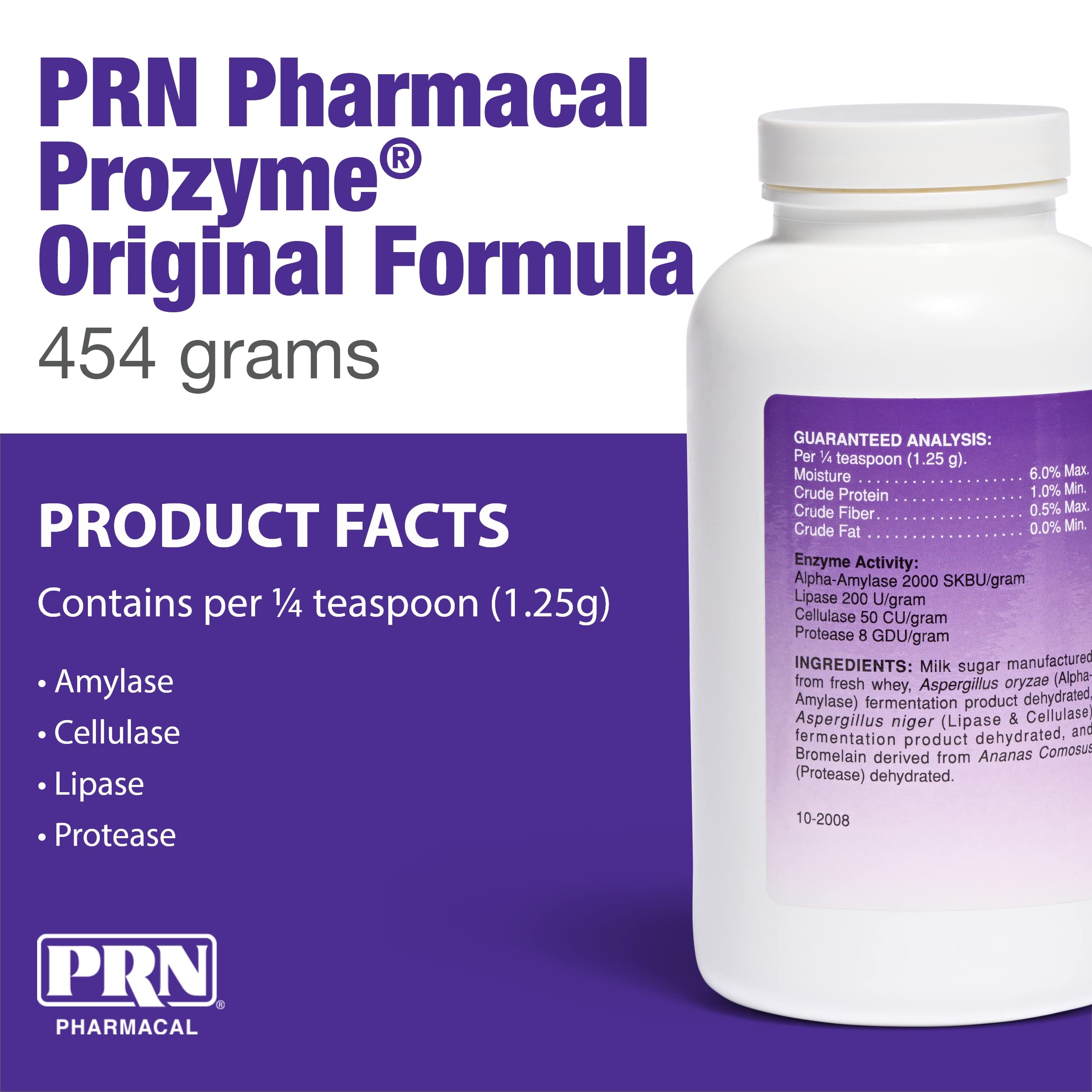 Close-up of PRN ProZyme powder being dispensed to be mixed into meals for digestion.