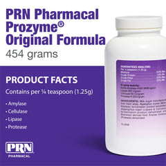 Close-up of PRN ProZyme powder being dispensed to be mixed into meals for digestion.