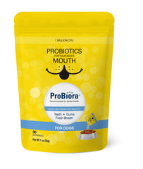 Probiora for Dogs packaging image for easy daily use and fresh breath support.