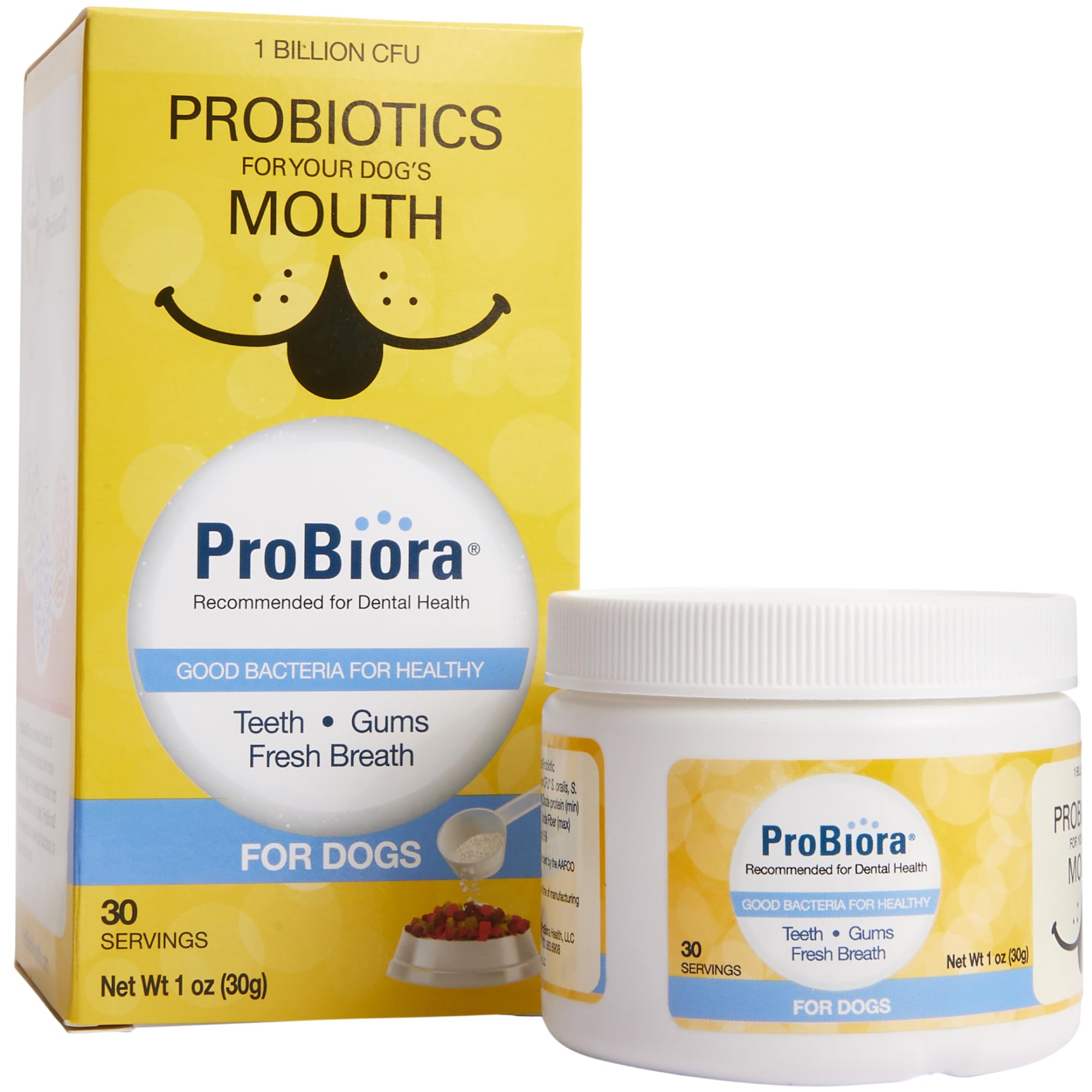 Probiora for Dogs breath-freshening close-up suggests fresher breath potential.